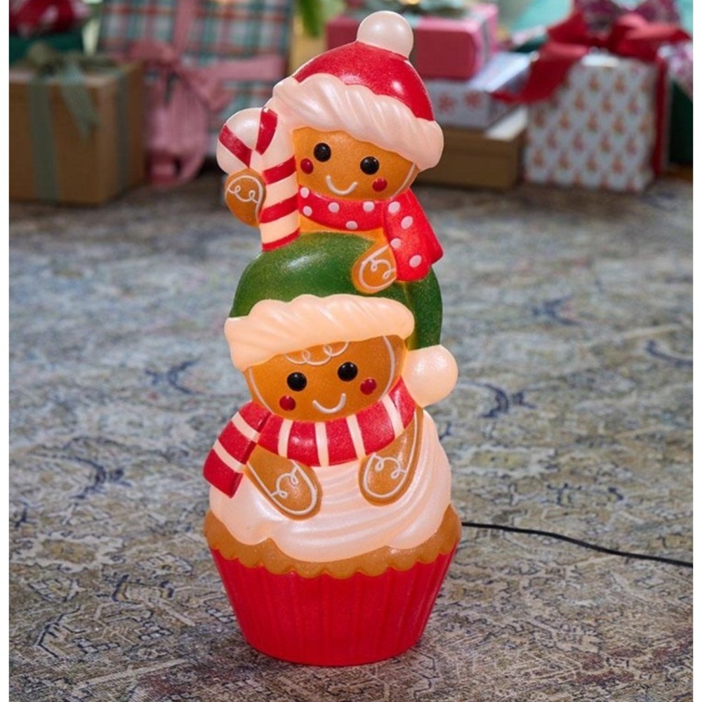 Cracker Barrel Gingerbread Boy Cupcake Blow Mold 24" Lighted Christmas Decor NWT